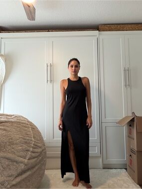 American Eagle Outfitters Black Sleeveless Maxi Dress with Front Slit